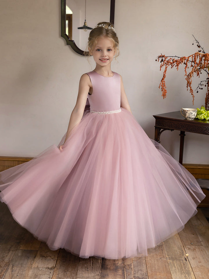 Tulle Ball Gown/Princess Flower Girl Dresses With Pearls &amp; Satin Bowknot