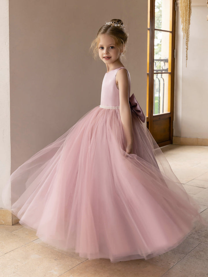 Tulle Ball Gown/Princess Flower Girl Dresses With Pearls &amp; Satin Bowknot