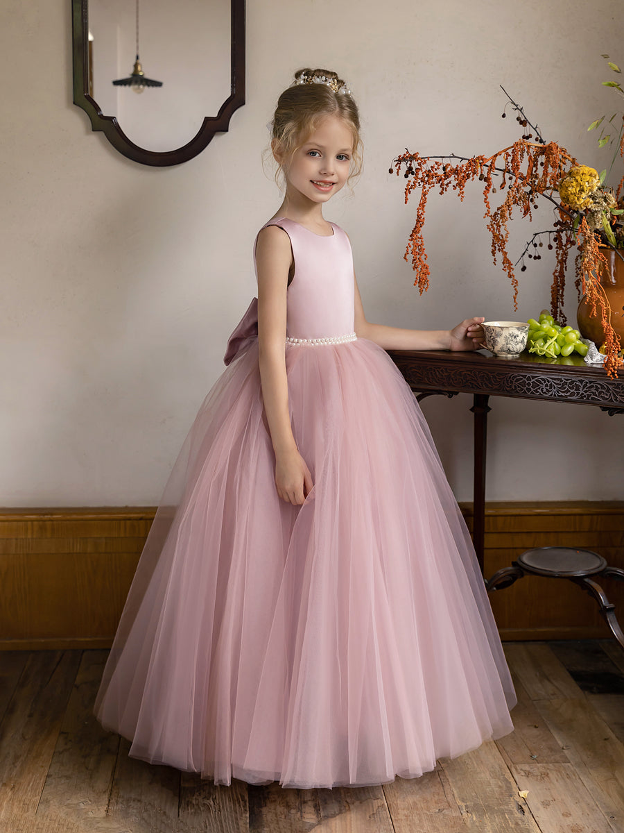 Tulle Ball Gown/Princess Flower Girl Dresses With Pearls &amp; Satin Bowknot