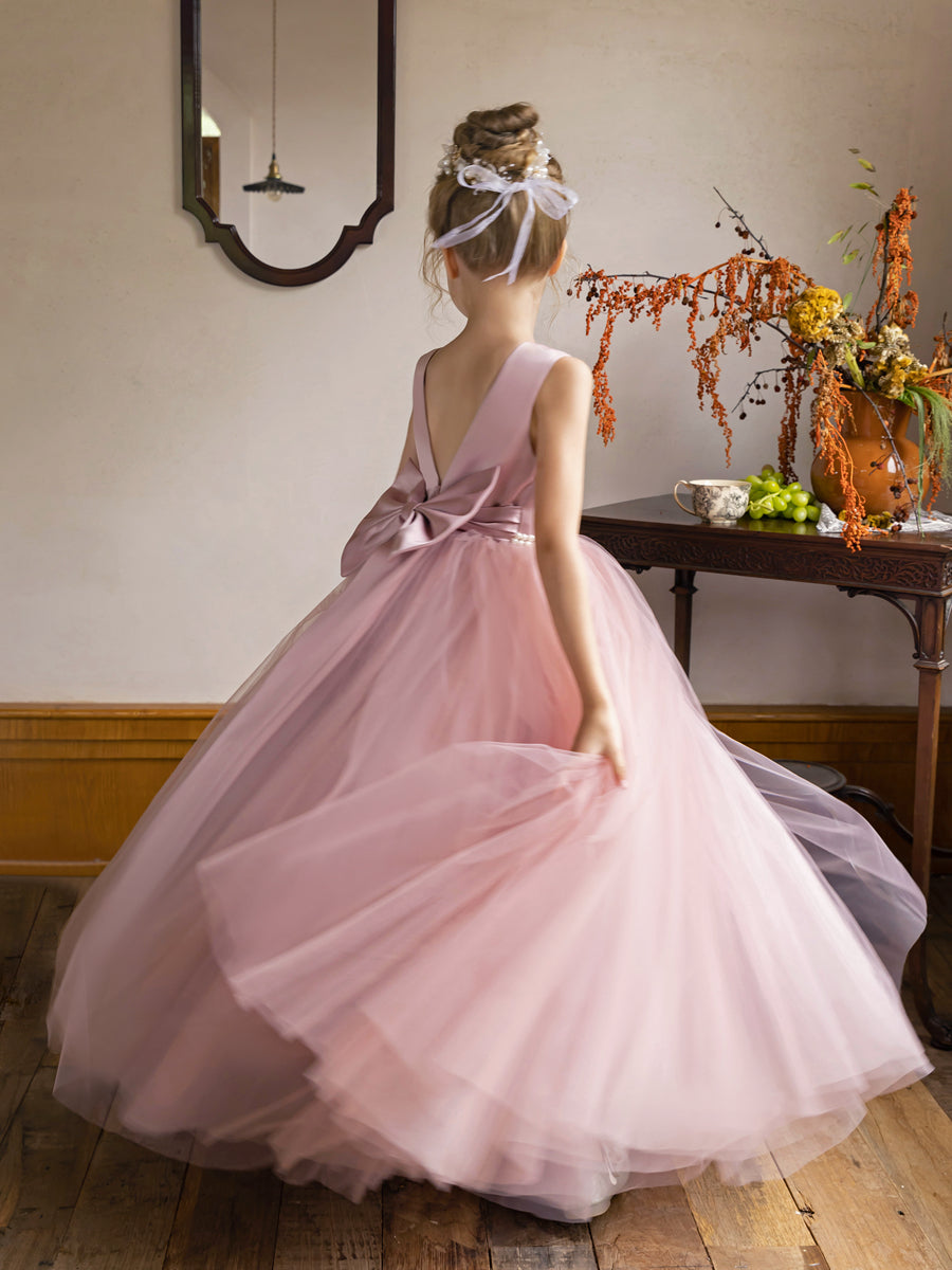 Tulle Ball Gown/Princess Flower Girl Dresses With Pearls & Satin Bowknot