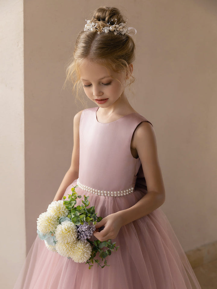 Tulle Ball Gown/Princess Flower Girl Dresses With Pearls &amp; Satin Bowknot