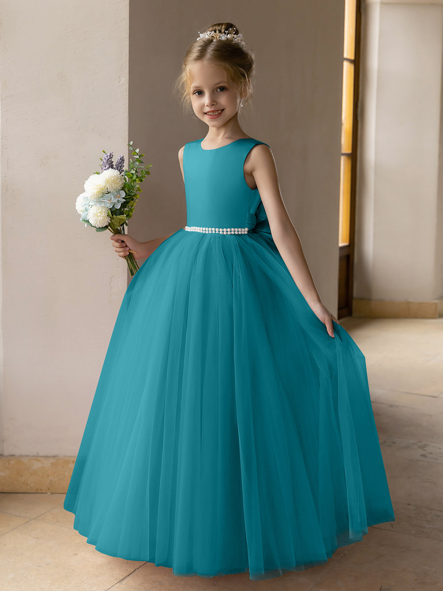 Tulle Ball Gown/Princess Flower Girl Dresses With Pearls &amp; Satin Bowknot