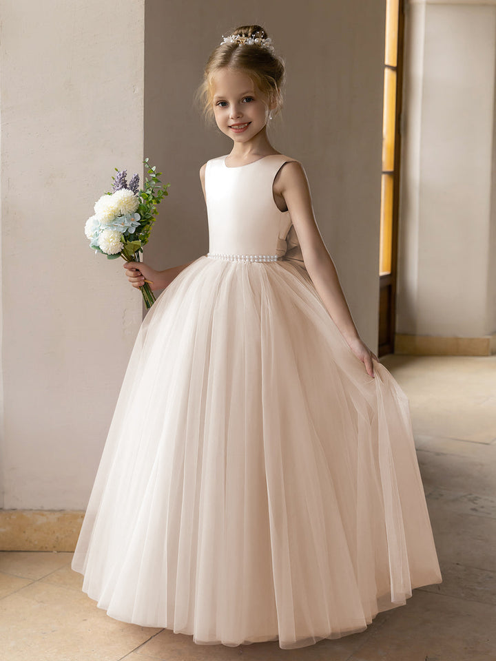 Tulle Ball Gown/Princess Flower Girl Dresses With Pearls &amp; Satin Bowknot