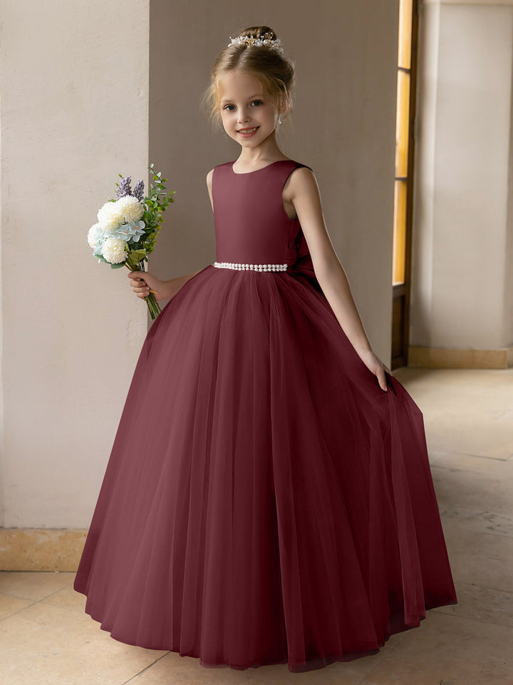 Tulle Ball Gown/Princess Flower Girl Dresses With Pearls &amp; Satin Bowknot