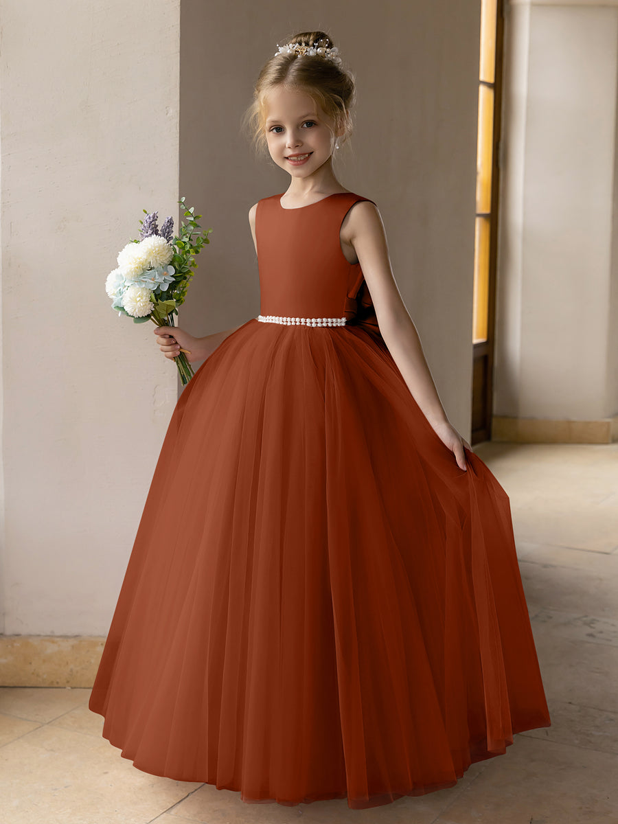 Tulle Ball Gown/Princess Flower Girl Dresses With Pearls &amp; Satin Bowknot