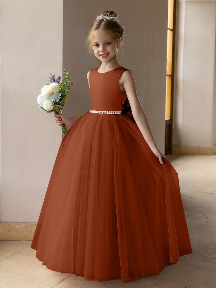 Tulle Ball Gown/Princess Flower Girl Dresses With Pearls &amp; Satin Bowknot