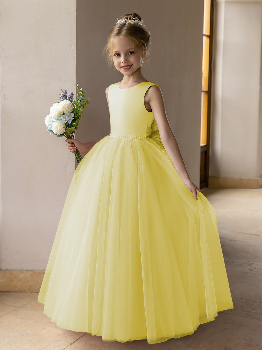 Tulle Ball Gown/Princess Flower Girl Dresses With Pearls & Satin Bowknot