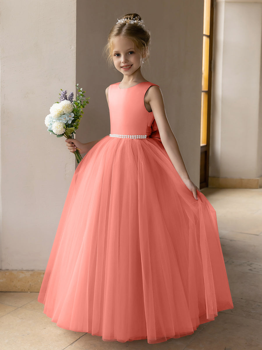 Tulle Ball Gown/Princess Flower Girl Dresses With Pearls &amp; Satin Bowknot