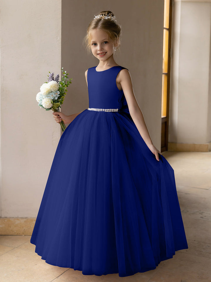 Tulle Ball Gown/Princess Flower Girl Dresses With Pearls &amp; Satin Bowknot