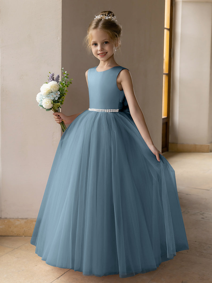 Tulle Ball Gown/Princess Flower Girl Dresses With Pearls &amp; Satin Bowknot