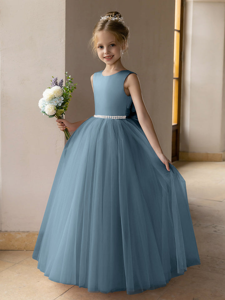 Tulle Ball Gown/Princess Flower Girl Dresses With Pearls &amp; Satin Bowknot