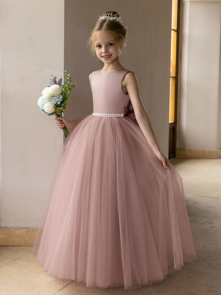Tulle Ball Gown/Princess Flower Girl Dresses With Pearls &amp; Satin Bowknot