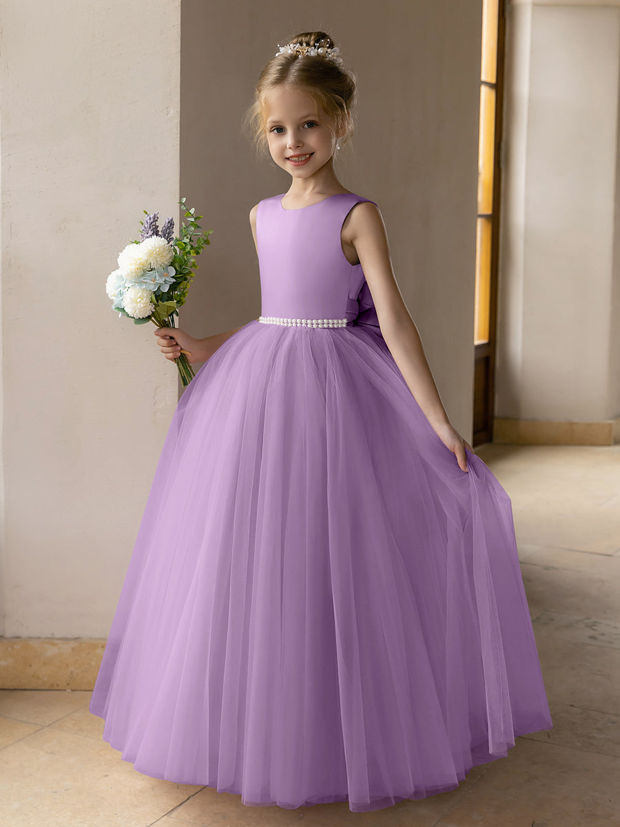 Tulle Ball Gown/Princess Flower Girl Dresses With Pearls &amp; Satin Bowknot