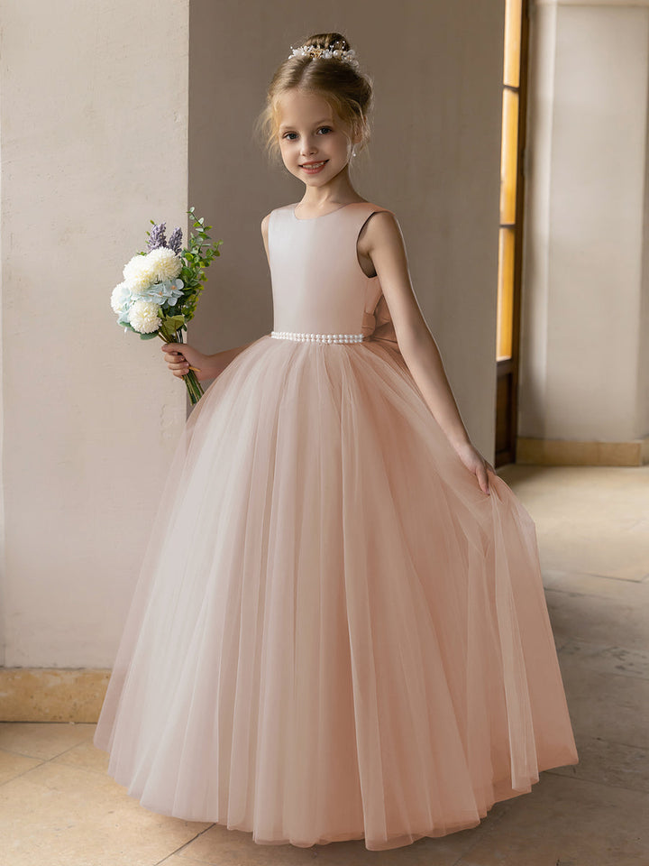 Tulle Ball Gown/Princess Flower Girl Dresses With Pearls &amp; Satin Bowknot