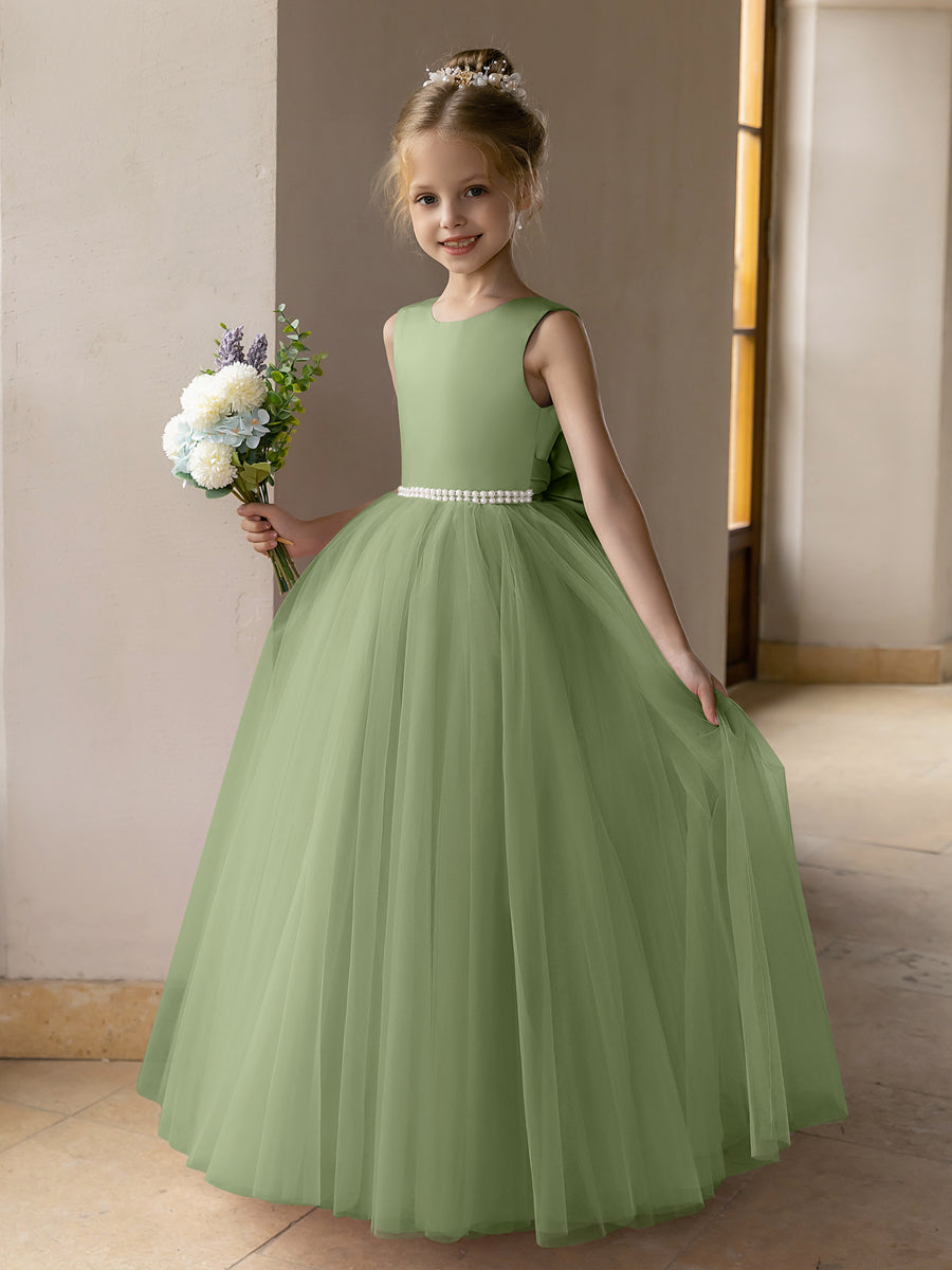 Tulle Ball Gown/Princess Flower Girl Dresses With Pearls &amp; Satin Bowknot