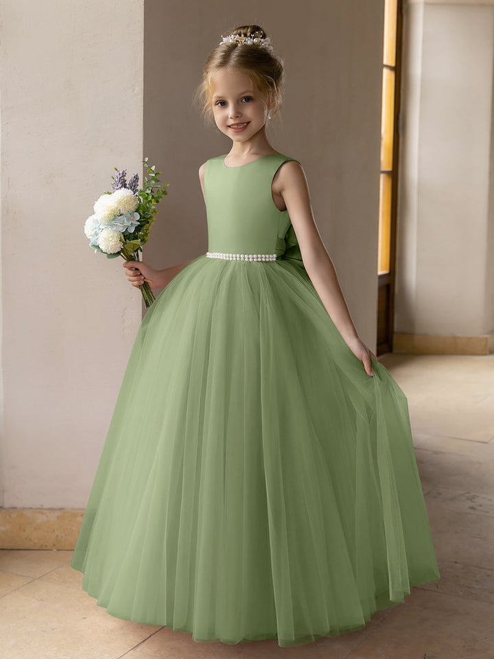 Tulle Ball Gown/Princess Flower Girl Dresses With Pearls &amp; Satin Bowknot