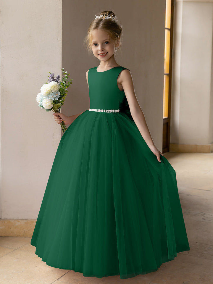 Tulle Ball Gown/Princess Flower Girl Dresses With Pearls &amp; Satin Bowknot