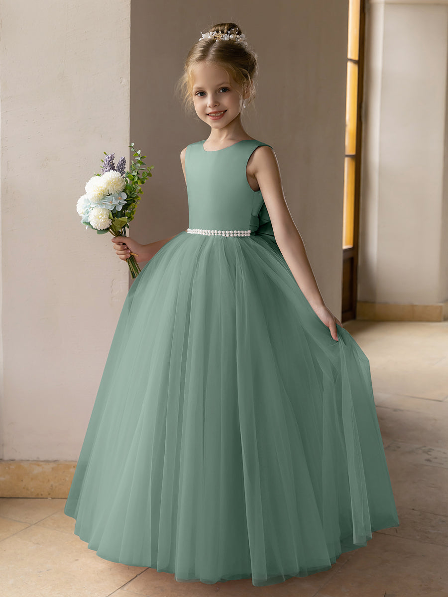 Tulle Ball Gown/Princess Flower Girl Dresses With Pearls &amp; Satin Bowknot