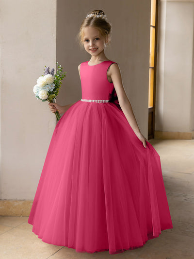 Tulle Ball Gown/Princess Flower Girl Dresses With Pearls & Satin Bowknot