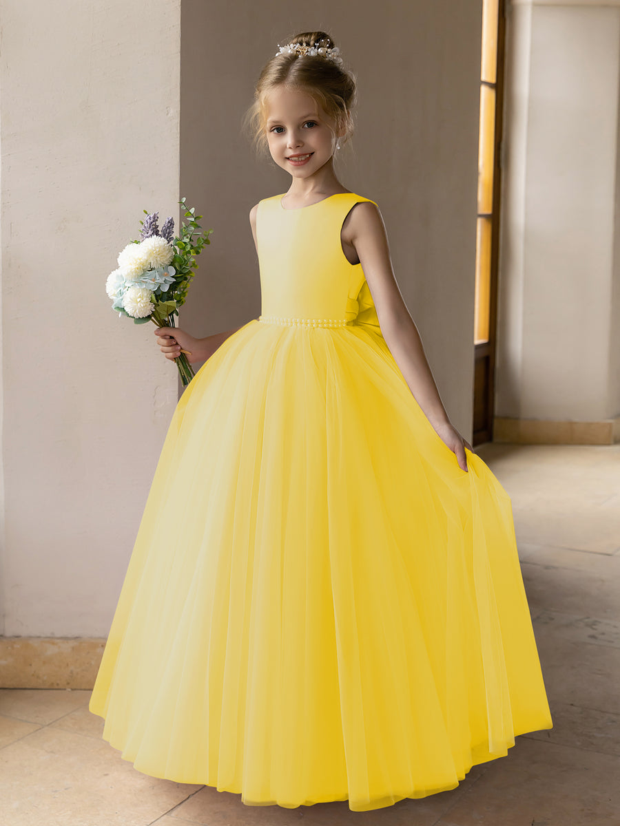 Tulle Ball Gown/Princess Flower Girl Dresses With Pearls & Satin Bowknot