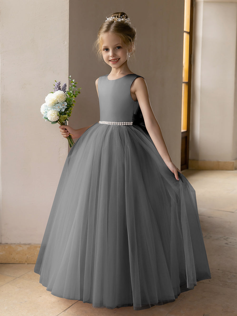 Tulle Ball Gown/Princess Flower Girl Dresses With Pearls & Satin Bowknot