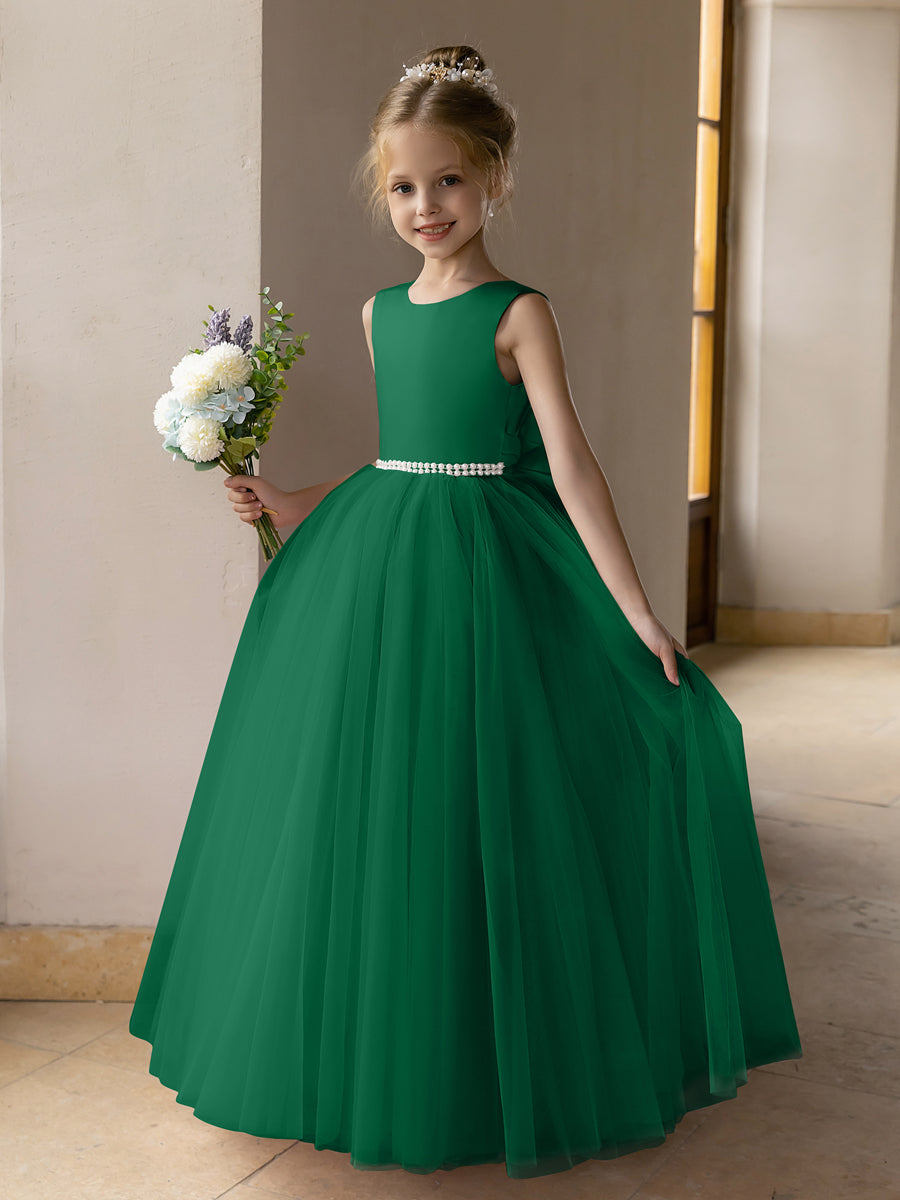 Tulle Ball Gown/Princess Flower Girl Dresses With Pearls &amp; Satin Bowknot