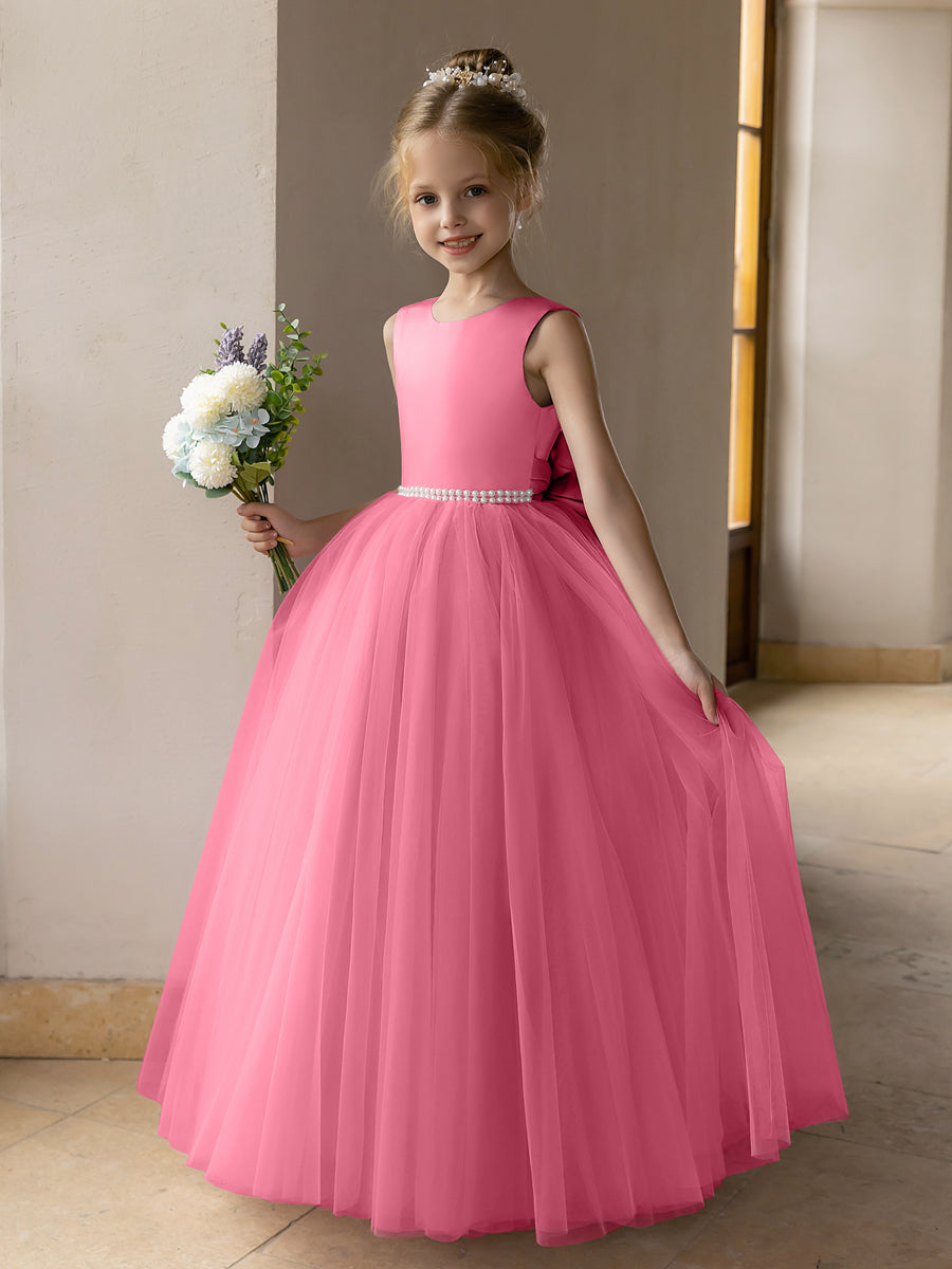 Tulle Ball Gown/Princess Flower Girl Dresses With Pearls &amp; Satin Bowknot
