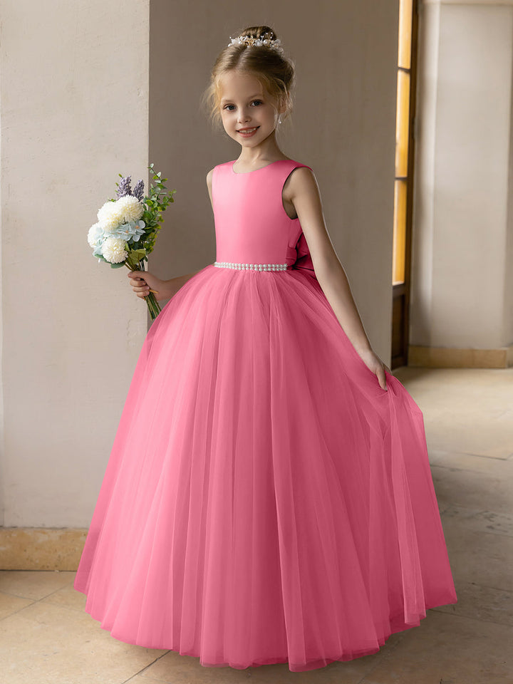 Tulle Ball Gown/Princess Flower Girl Dresses With Pearls &amp; Satin Bowknot