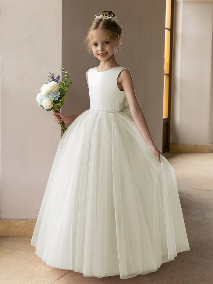 Tulle Ball Gown/Princess Flower Girl Dresses With Pearls &amp; Satin Bowknot
