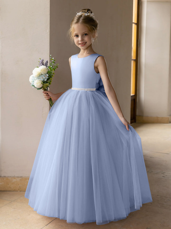 Tulle Ball Gown/Princess Flower Girl Dresses With Pearls &amp; Satin Bowknot