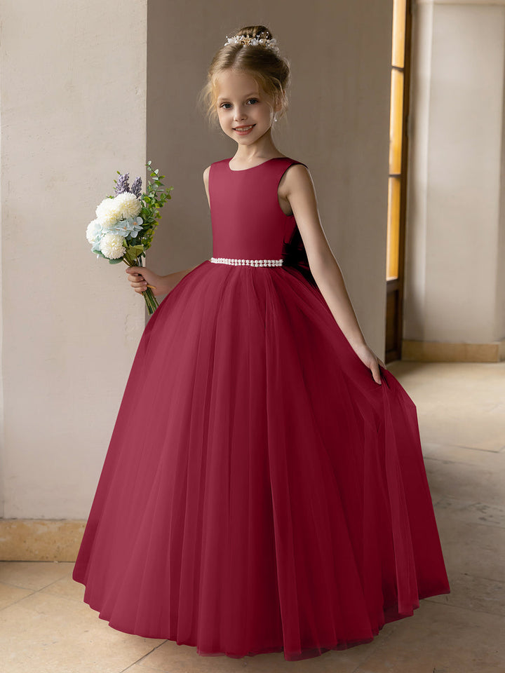 Tulle Ball Gown/Princess Flower Girl Dresses With Pearls &amp; Satin Bowknot