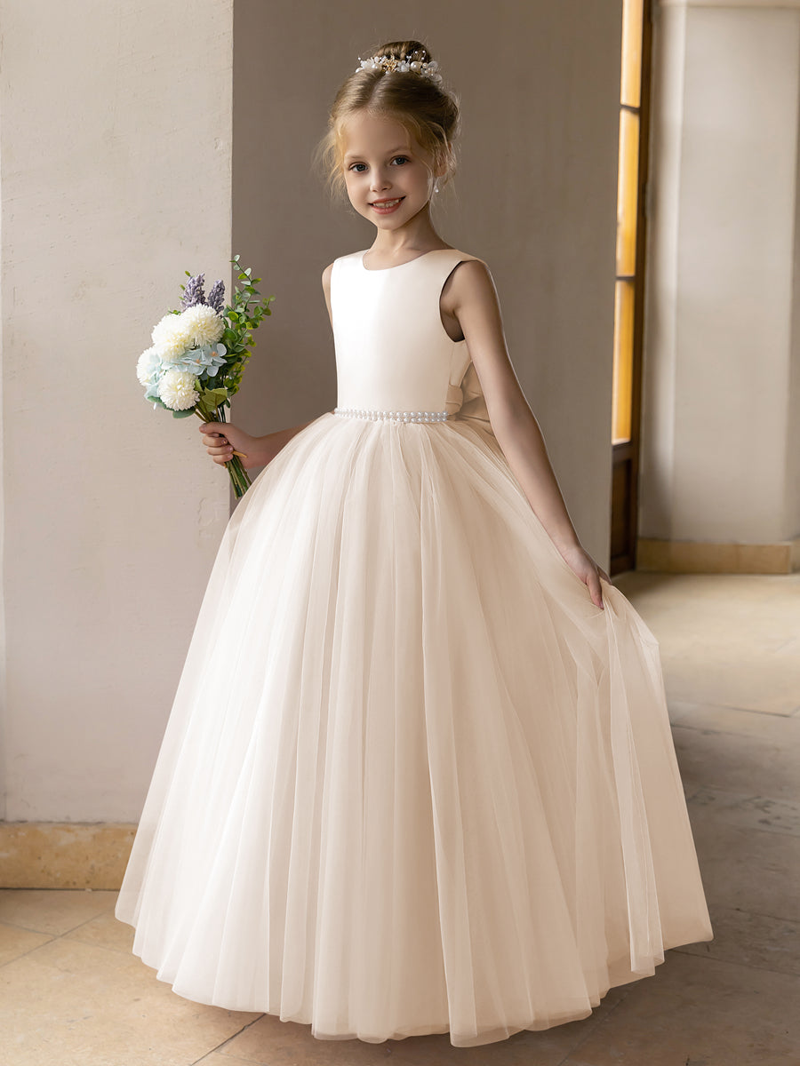Tulle Ball Gown/Princess Flower Girl Dresses With Pearls &amp; Satin Bowknot