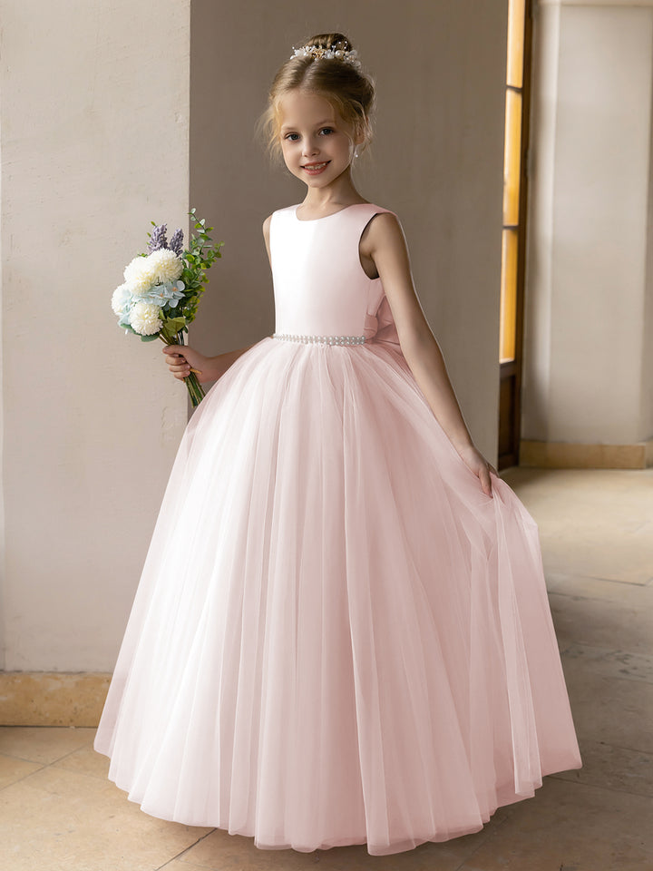 Tulle Ball Gown/Princess Flower Girl Dresses With Pearls &amp; Satin Bowknot