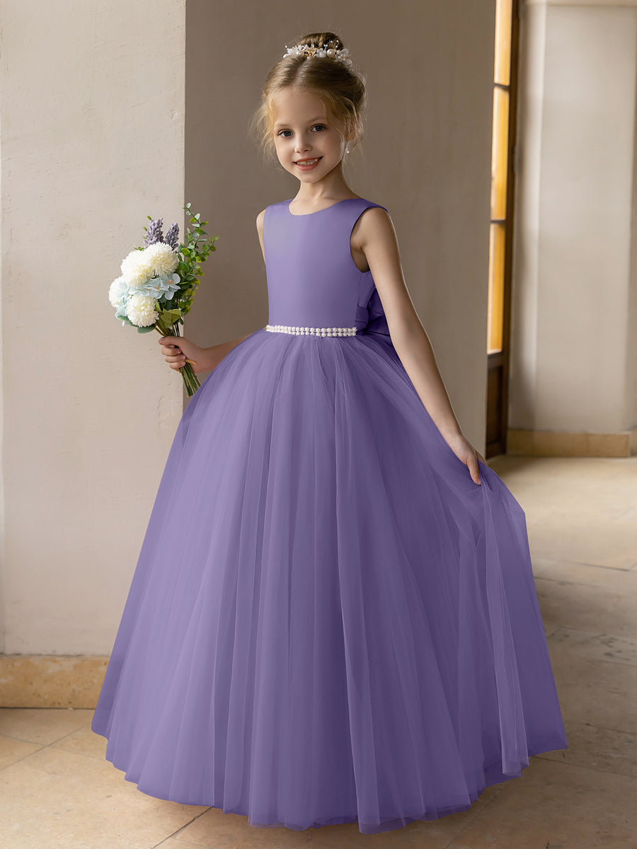 Tulle Ball Gown/Princess Flower Girl Dresses With Pearls &amp; Satin Bowknot