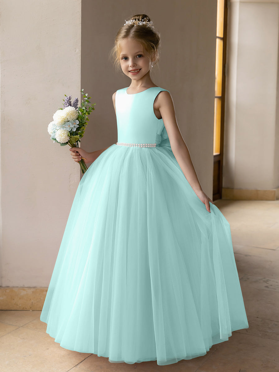 Tulle Ball Gown/Princess Flower Girl Dresses With Pearls &amp; Satin Bowknot