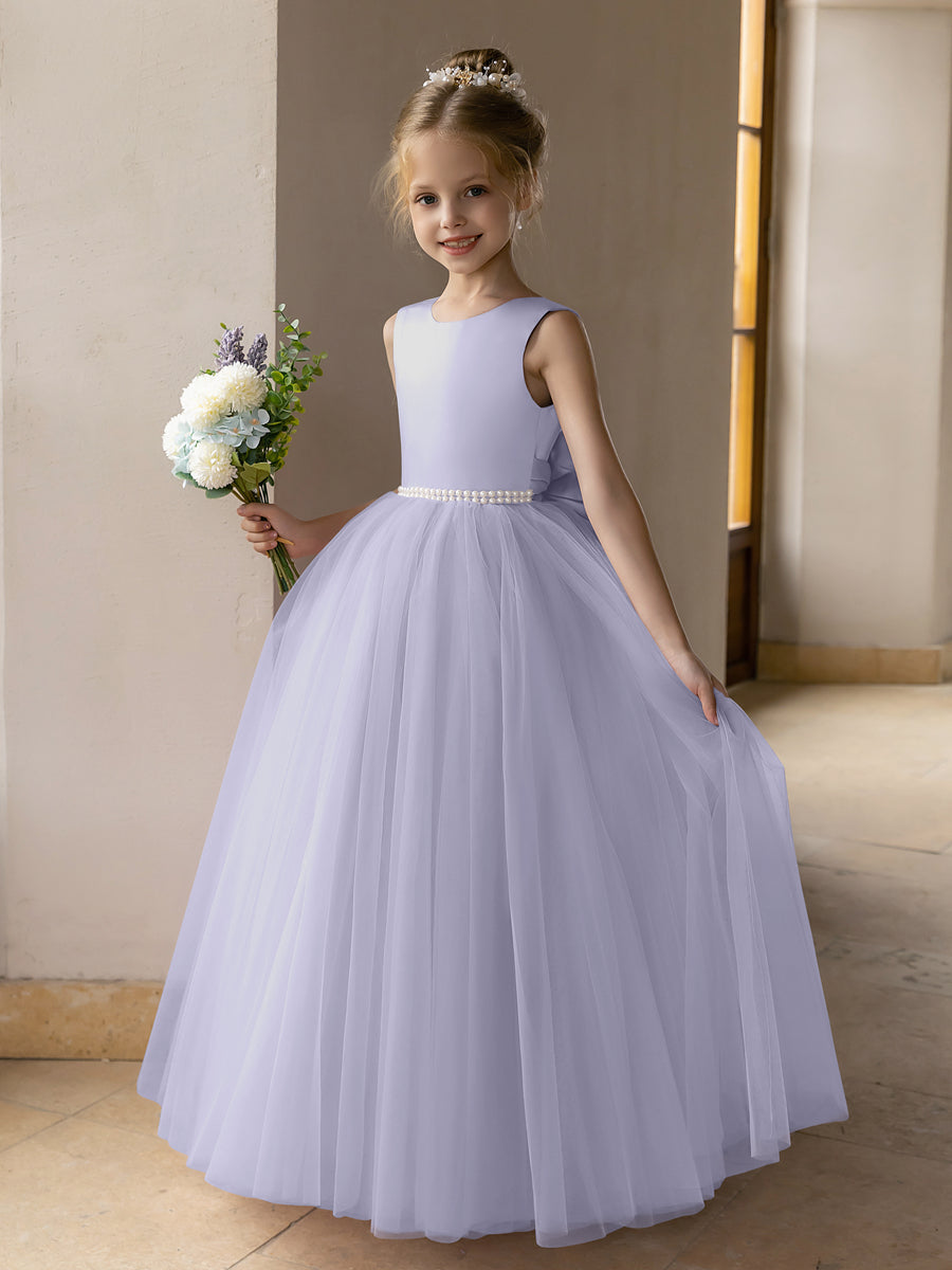 Tulle Ball Gown/Princess Flower Girl Dresses With Pearls & Satin Bowknot