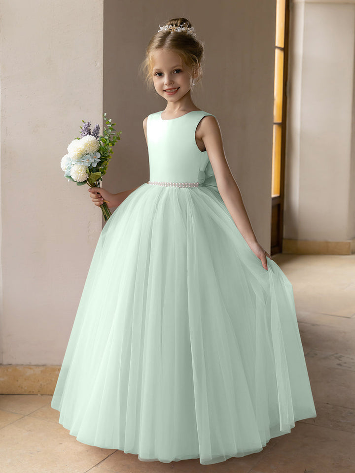 Tulle Ball Gown/Princess Flower Girl Dresses With Pearls &amp; Satin Bowknot