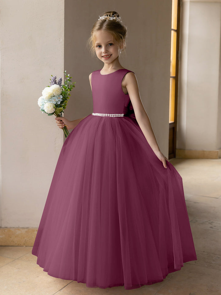Tulle Ball Gown/Princess Flower Girl Dresses With Pearls &amp; Satin Bowknot