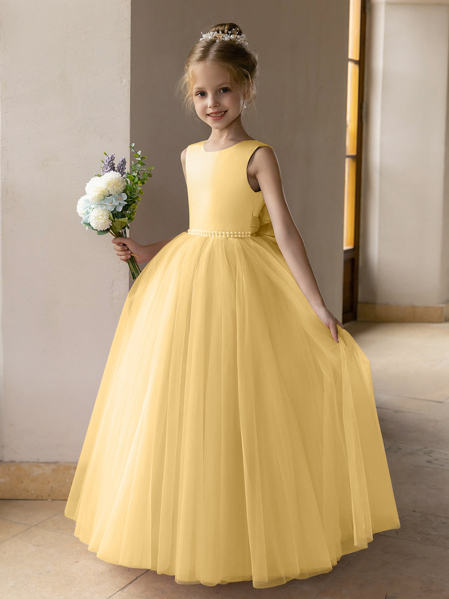 Tulle Ball Gown/Princess Flower Girl Dresses With Pearls &amp; Satin Bowknot