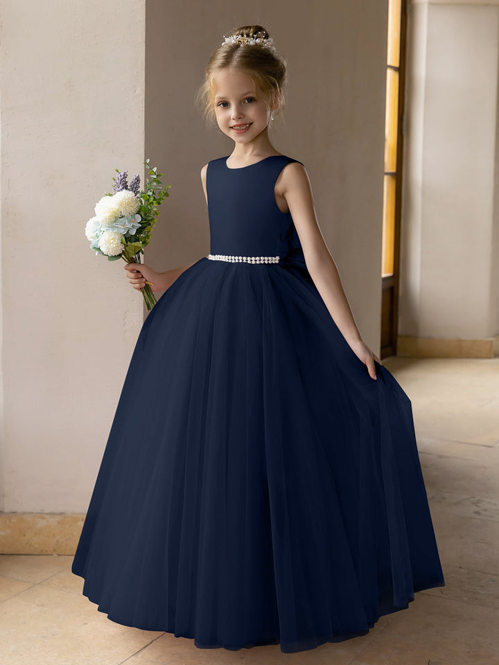 Tulle Ball Gown/Princess Flower Girl Dresses With Pearls &amp; Satin Bowknot