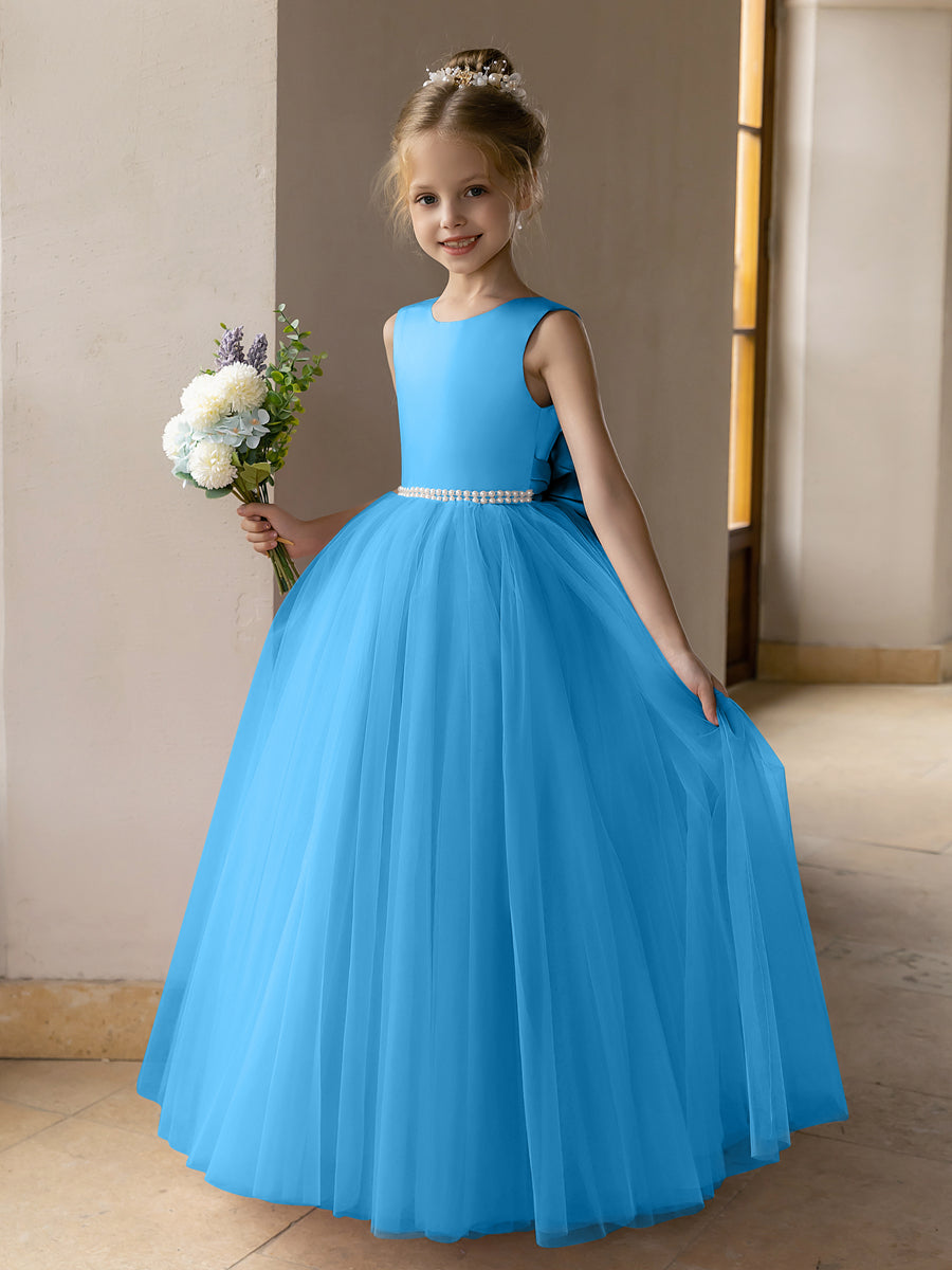 Tulle Ball Gown/Princess Flower Girl Dresses With Pearls &amp; Satin Bowknot