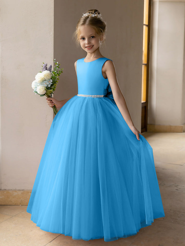 Tulle Ball Gown/Princess Flower Girl Dresses With Pearls &amp; Satin Bowknot