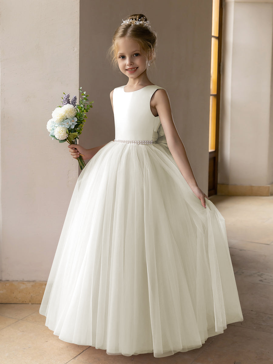 Tulle Ball Gown/Princess Flower Girl Dresses With Pearls &amp; Satin Bowknot