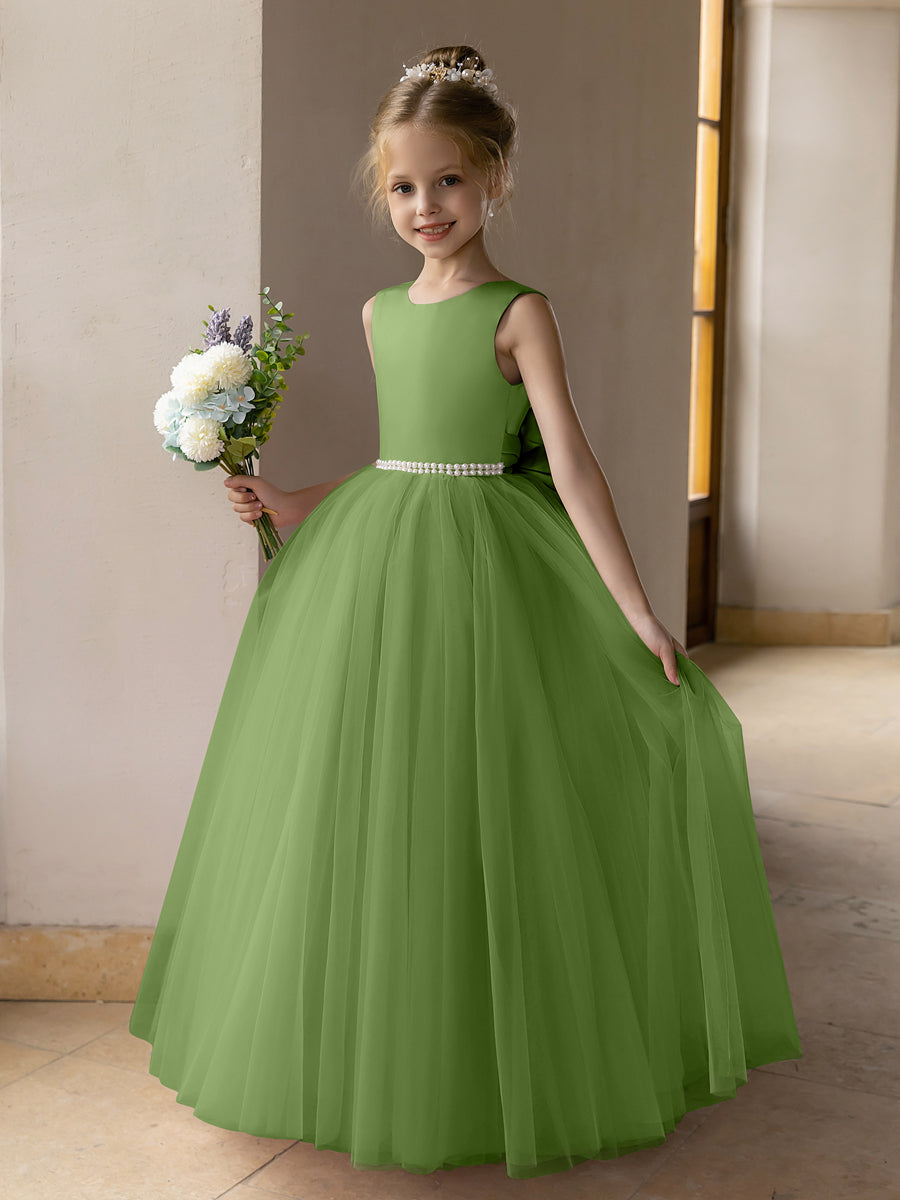 Tulle Ball Gown/Princess Flower Girl Dresses With Pearls &amp; Satin Bowknot