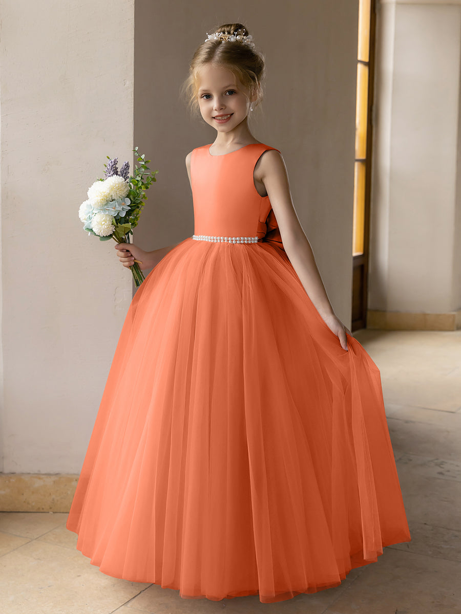 Tulle Ball Gown/Princess Flower Girl Dresses With Pearls &amp; Satin Bowknot