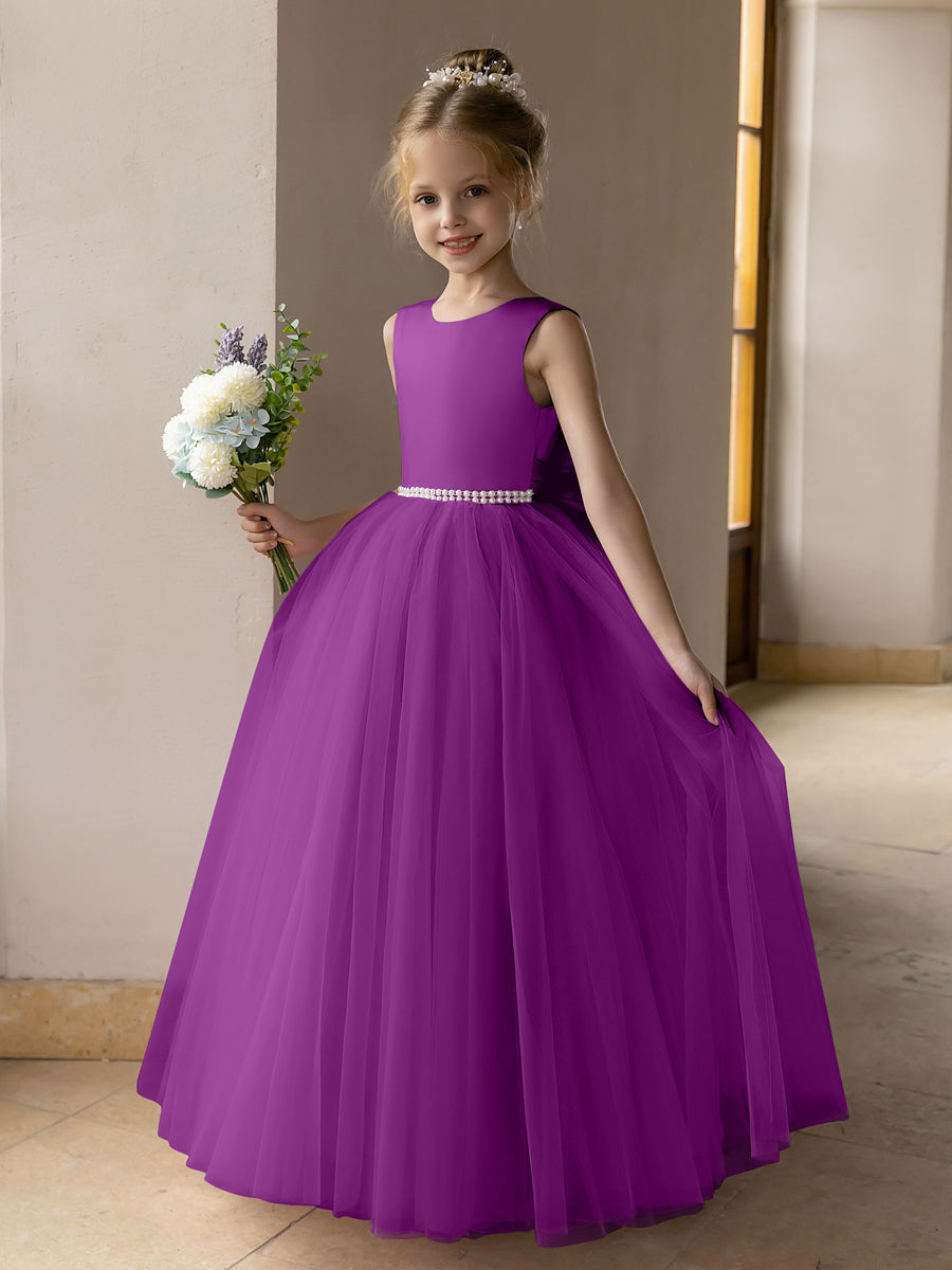 Tulle Ball Gown/Princess Flower Girl Dresses With Pearls &amp; Satin Bowknot