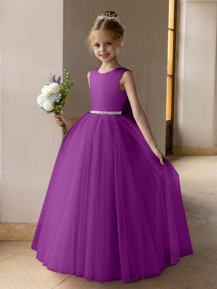Tulle Ball Gown/Princess Flower Girl Dresses With Pearls &amp; Satin Bowknot