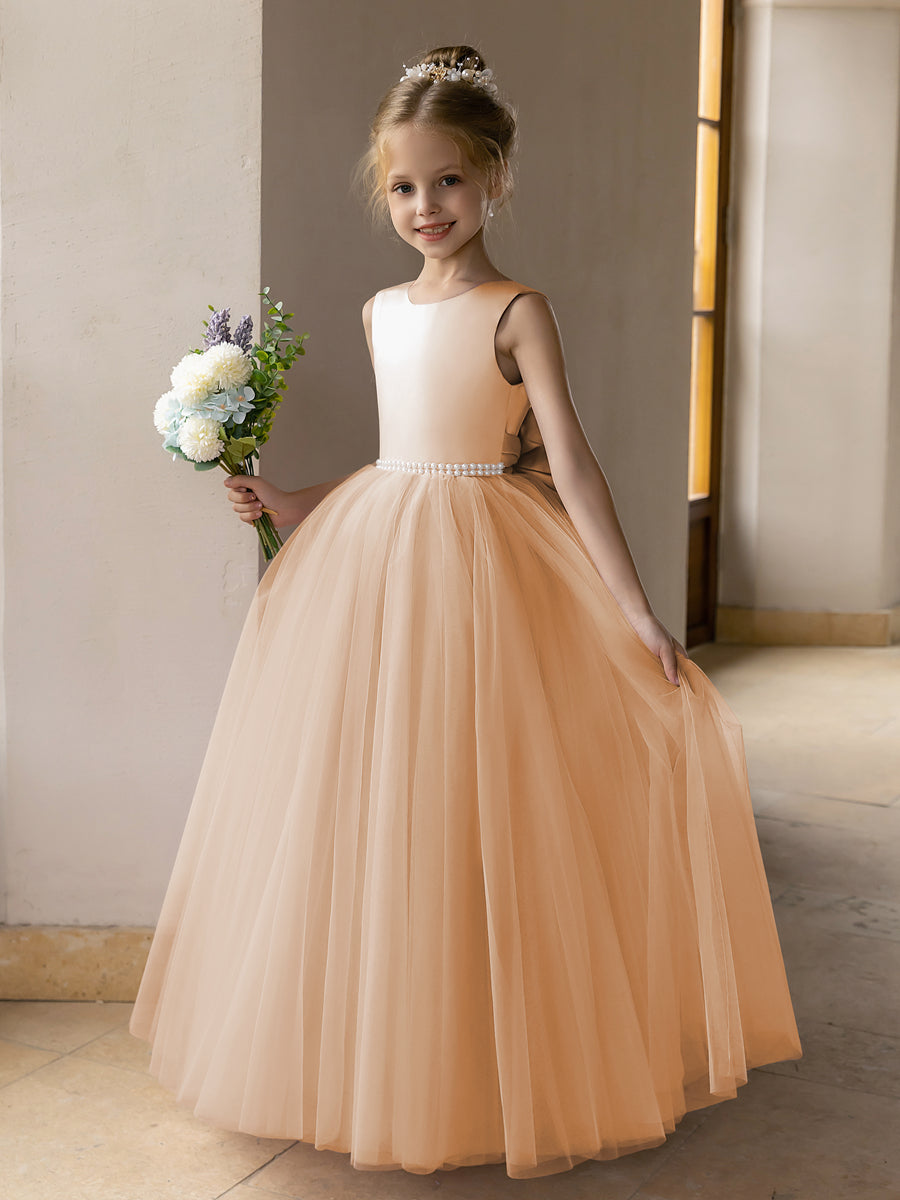Tulle Ball Gown/Princess Flower Girl Dresses With Pearls &amp; Satin Bowknot