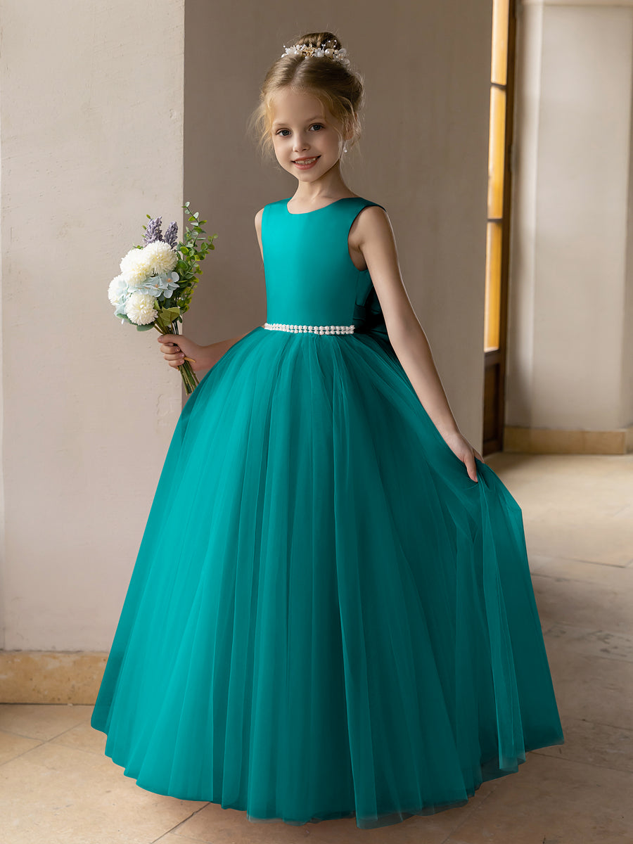 Tulle Ball Gown/Princess Flower Girl Dresses With Pearls &amp; Satin Bowknot