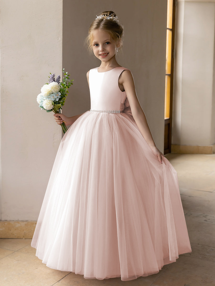 Tulle Ball Gown/Princess Flower Girl Dresses With Pearls &amp; Satin Bowknot